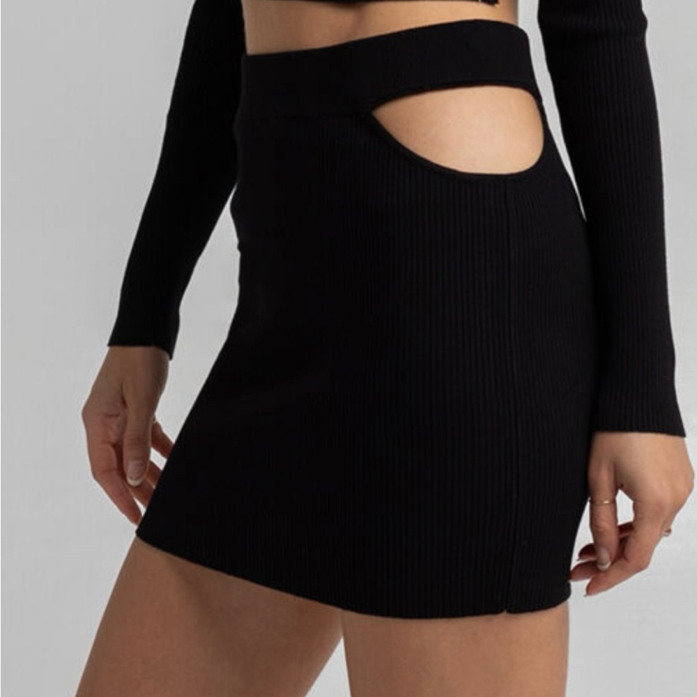 Black Ribbed Knit Skirt - Picture 5 of 5